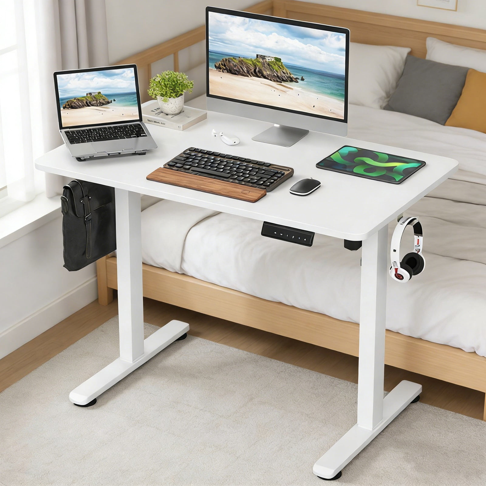 Adjustable Height Standing Desks  Large Raising Desk That Raises Up and Down for Ergonomic Home Office Workspaces