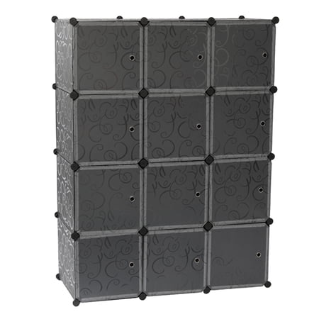 Cube Storage 12-Cube Closet Organizer Storage Shelves Cubes Organizer DIY Closet Cabinet with Doors White and Black Color