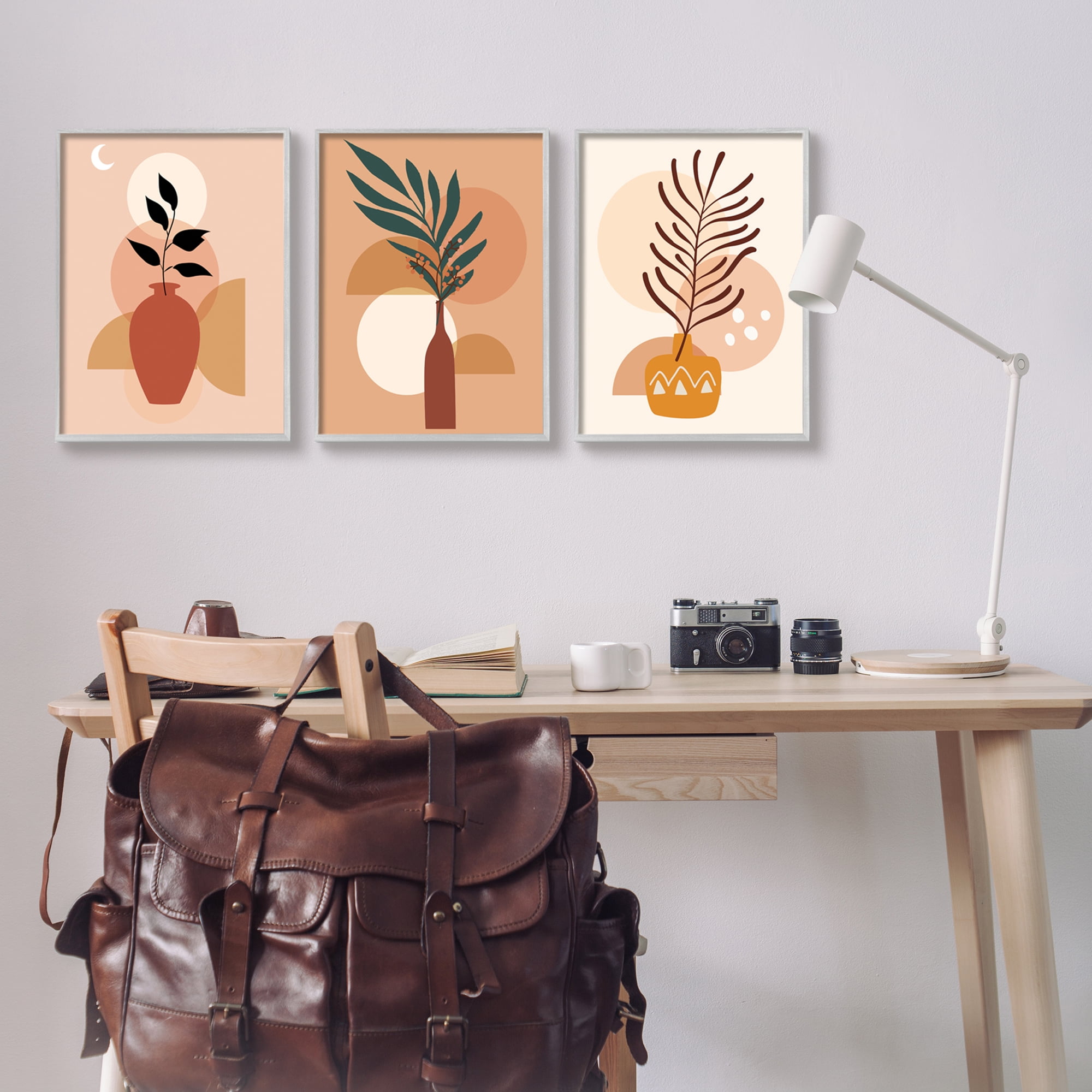 Stupell Industries Boho Plant Vases Botanical & Floral Painting Gray Framed Art Print Wall Art, 16 x 20