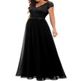 thumbnail image 4 of Robe Maxi de Bal pour Femmes Dentelle Patchwork Dos Nu Col en V Élégante Soirée Cocktail, 4 of 6