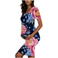thumbnail image 5 of breaise Floral Side Ruch Maternity Dress Summer Crew Neck Bodycon Mini Dress 2025 Short Sleeve Baby Shower Dress Casual Lounge Pregnancy Dress Daily Wear, 5 of 6