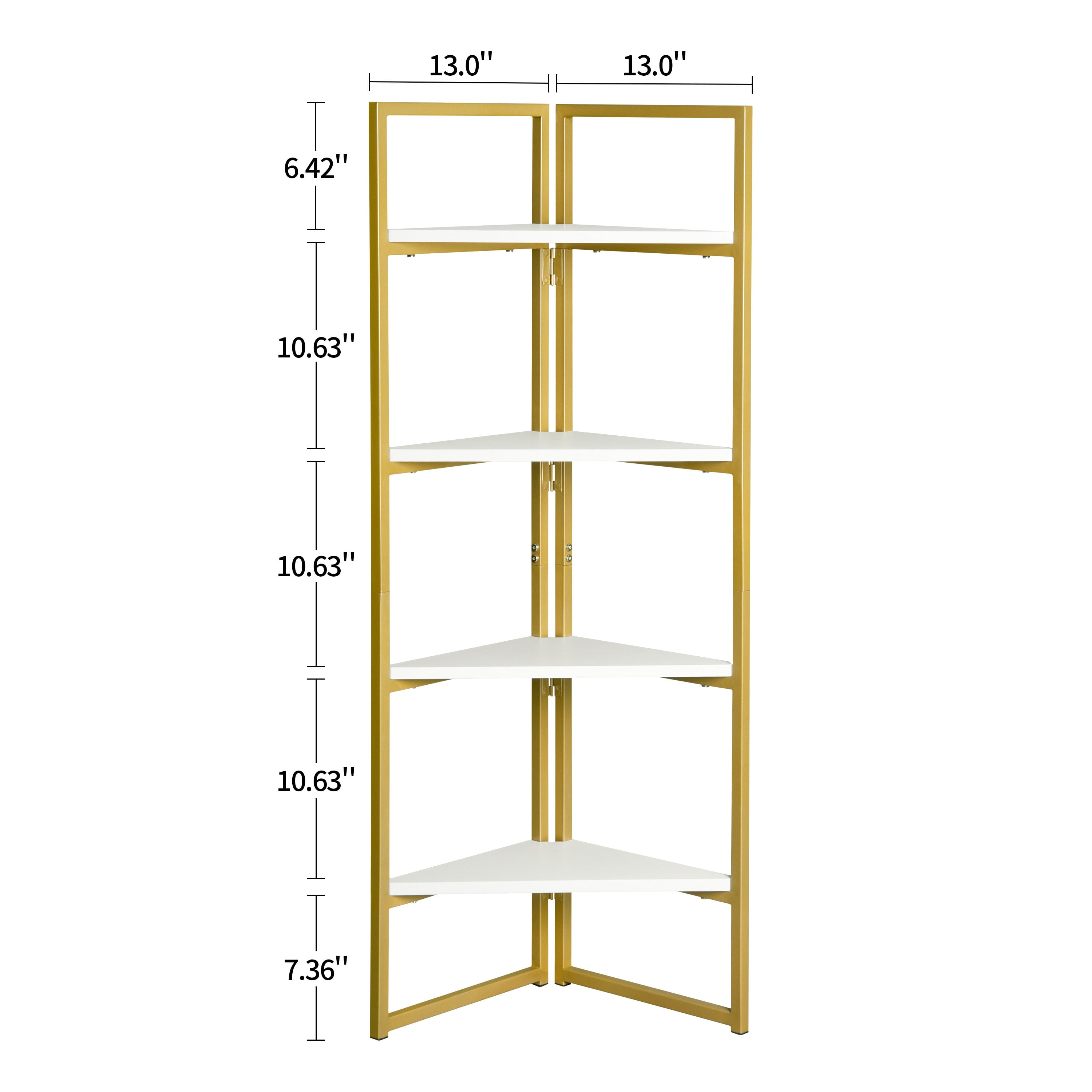 Finihen Corner Shelf Stand, 4-Tier Wall Corner Bookshelf with Metal Frame, Plant Corner Display Shelf, Bookcase for Small Spaces, Bedroom, Living Room, White Finihen Corner Shelf Stand, 4-Tier Wall Corner Bookshelf with Metal Frame, Plant Corner Display Shelf, Bookcase for Small Spaces, Bedroom, Living Room, White