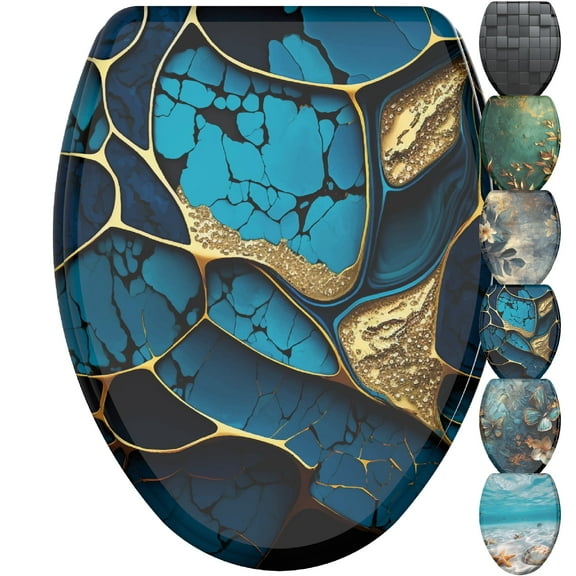 Sanilo Toilet Seat ELONGATED – Soft Close, One-Click Quick Release, Easy Installation, Non-Slip, Easy to Clean (Marble Cobalt)