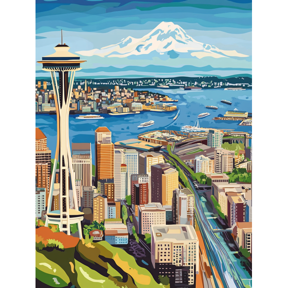 Seattle Skyline Canvas Print/Wall Art, Perfect for Living Room, Bedroom, Office, Kitchen, and Hotel Decoration