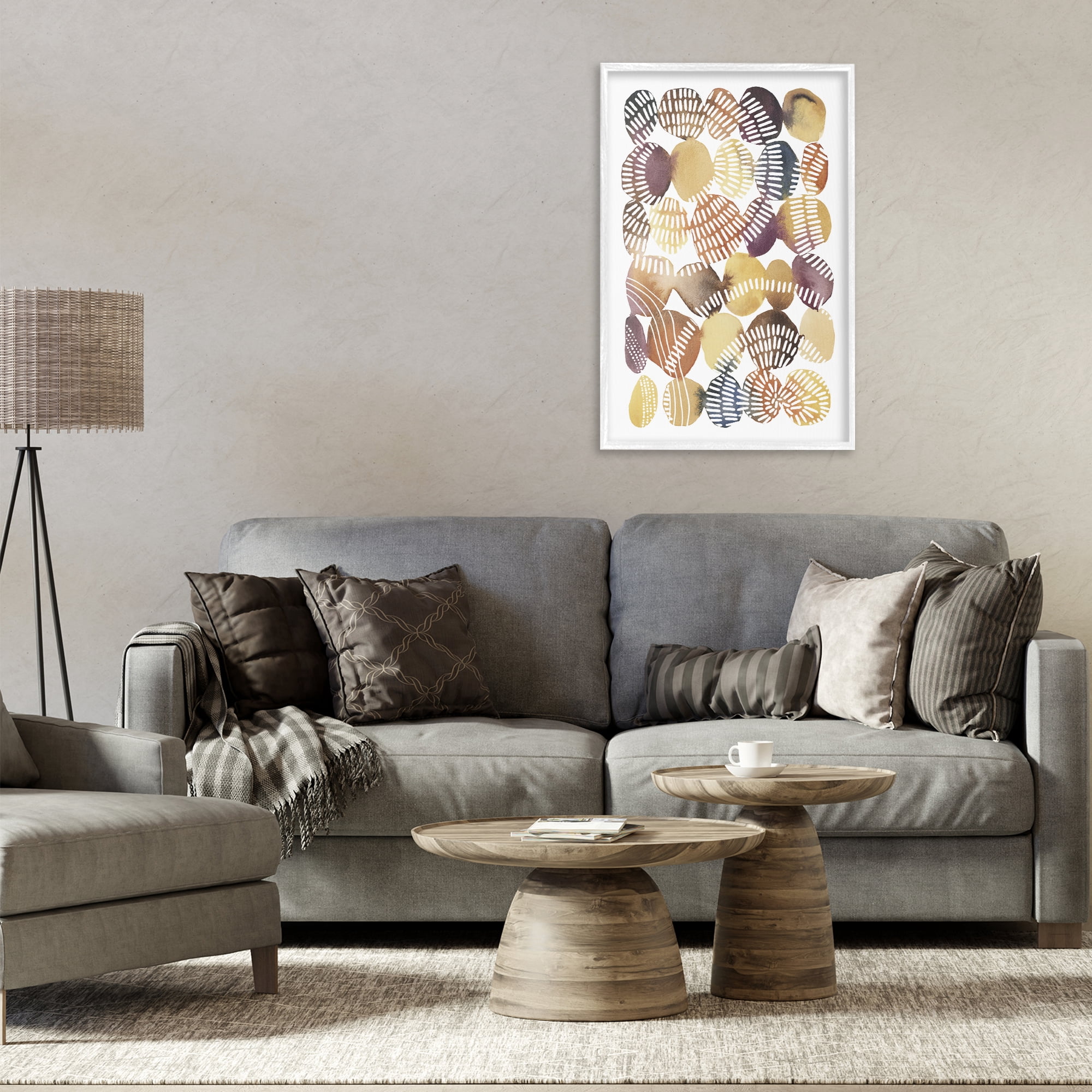Stupell Industries Southwestern Patterned Pebbles Abstract Painting White Framed Art Print Wall Art, 20 x 30