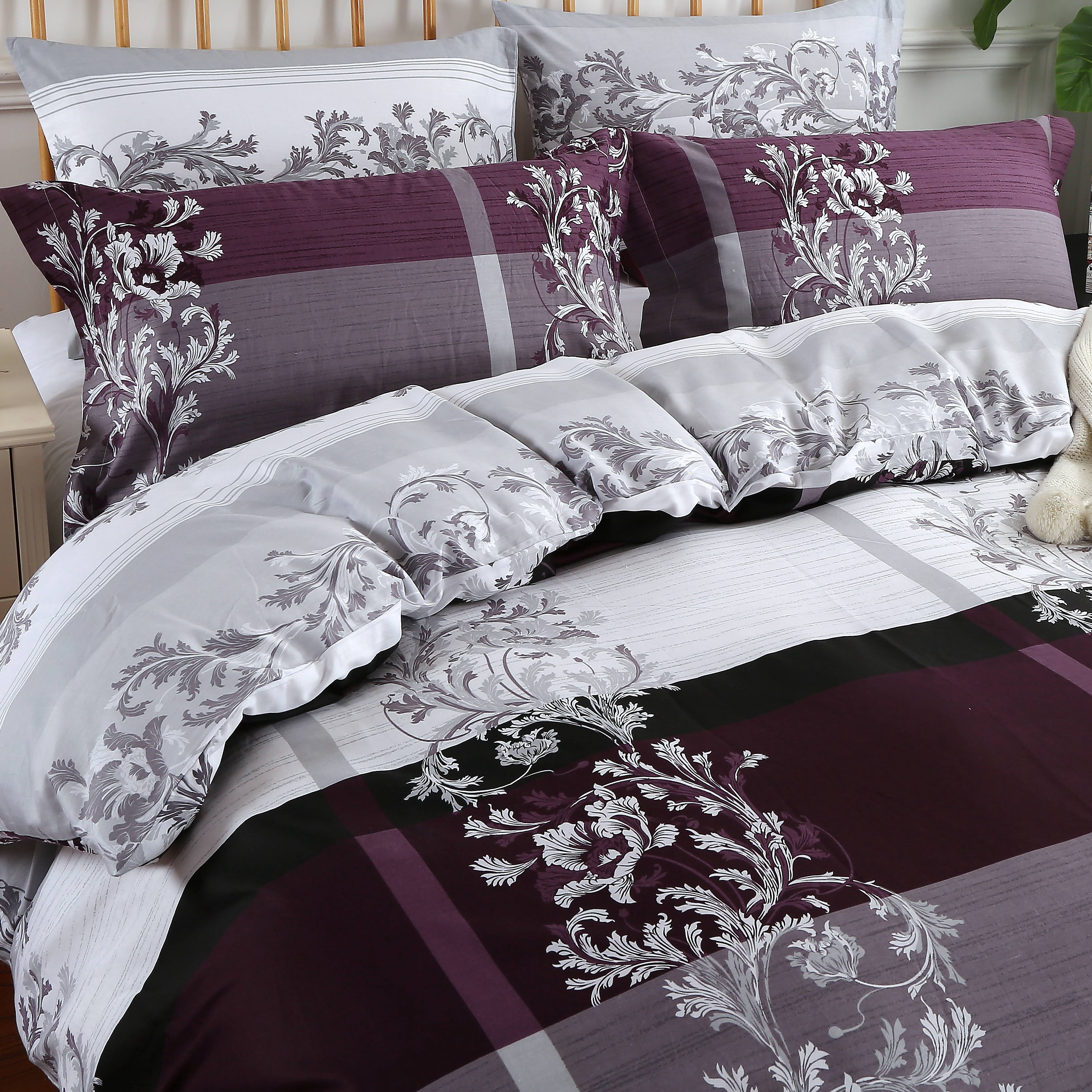 Swanson Beddings May 5-Piece 100% Cotton Bedding Set: Duvet Cover, Two Pillowcases and Two Pillow Shams (Burgundy, Queen)