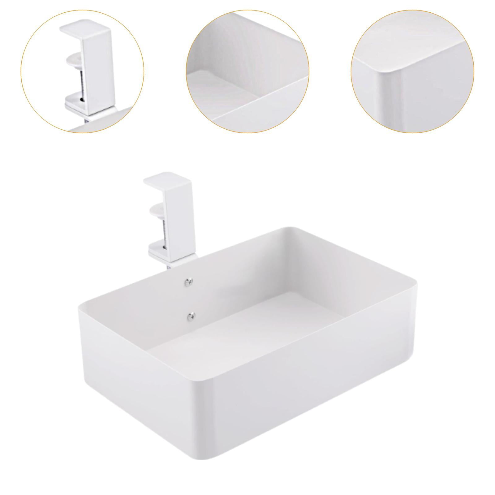 Fancyes Hiddens Desk Organizer Serving Tray Metal Stable Easy to Assemble under Table Storage Basket under Desk Drawer for Home Pantry White