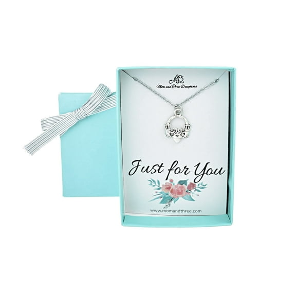 Claddagh Charm Pendant Necklace in Silver Plated Pewter on a 14 Inch Stainless Steel Chain. Irish Jewelry. Irish Gift.