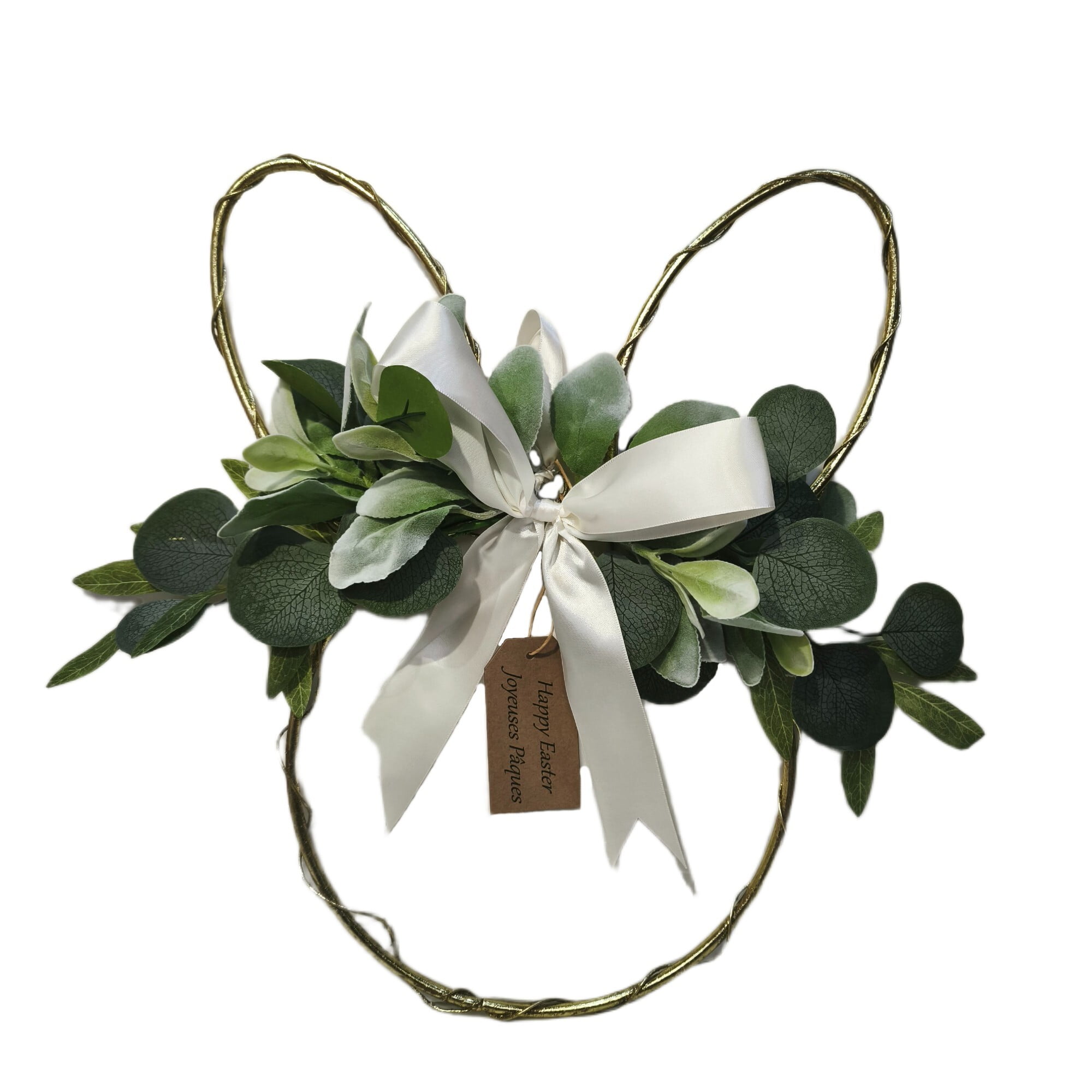 Easter Bunny-Shaped Wreath with Greenery and Satin Bow, 17 in, by Way to Celebrate