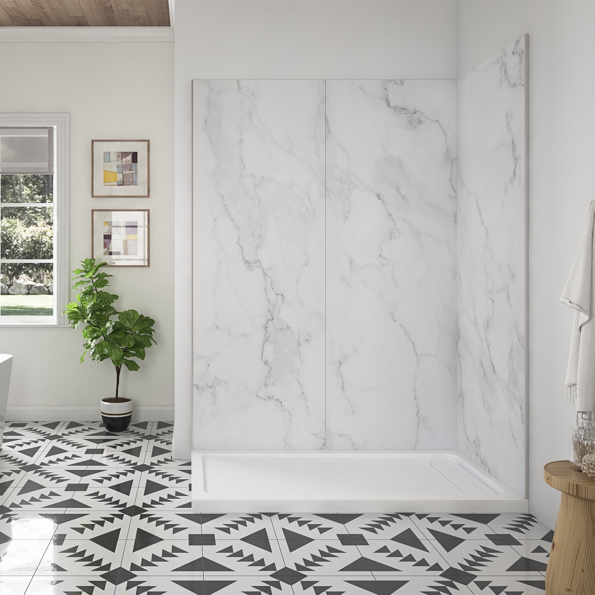 Buy Ove Decors Arroyo 60 in x 80 in 3Piece Corner Shower Surround Back