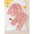 thumbnail image 3 of Cjfdfy Toddler Baby Girl Halloween Thanksgiving Silk Stain Pajamas Set Girls PJS Set Sleepwear Fall Winter Clothes Pumpkin Print Long Sleeve Button Down Shirt with Long Pants Set Loungewear 1-4Y, 3 of 9
