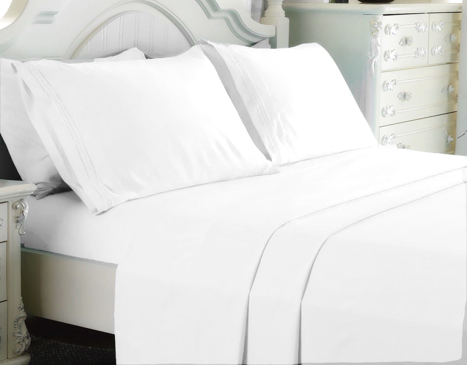Empire Linen 1800 Series Deep Pocket 4pc Bed Sheet Set King Size, White