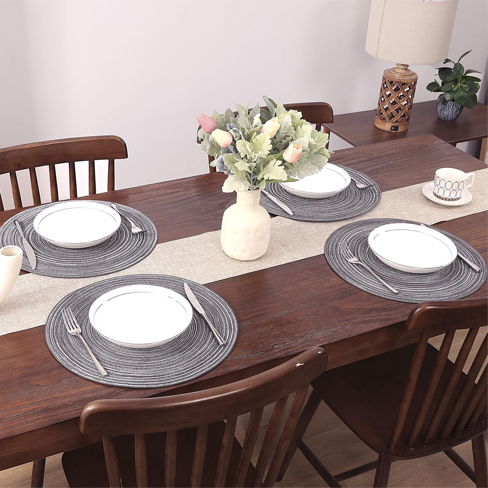 Round Placemats Set of 6 Woven Braided 15 inch Circle Placemat for Dining Tables Kitchen Table Mats Washable
