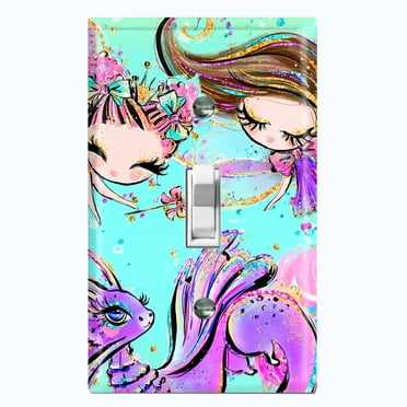 Metal Light Switch Plate Cover Unicorn Fairy Cartoon Fantasy Dragon FRY005