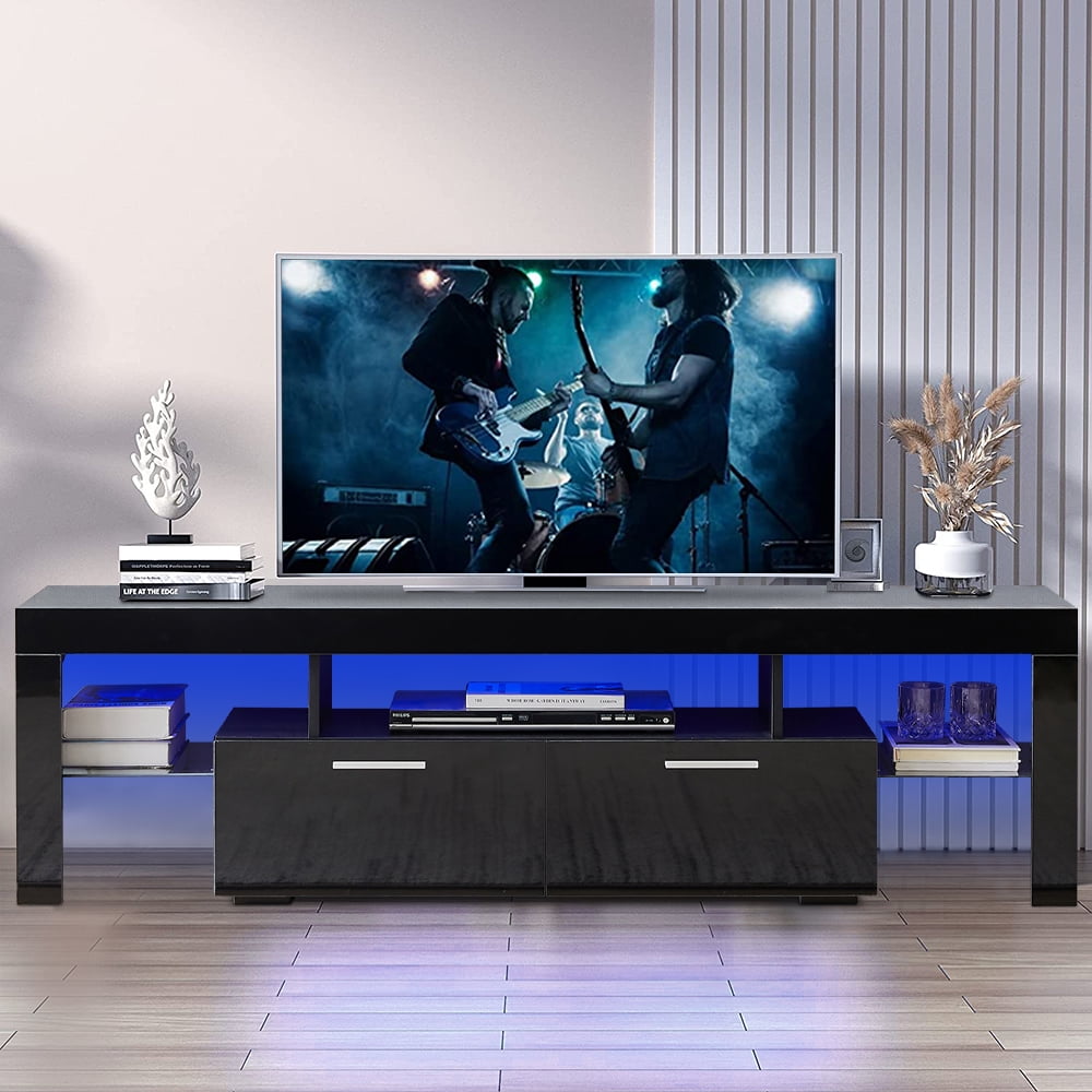 Modern LED TV Stand Doors 2 Drawers Stain Resistant Stylish Design 