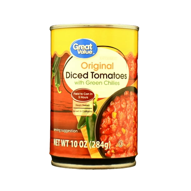 Great Value Original Diced Tomatoes with Green Chilies, 10 oz