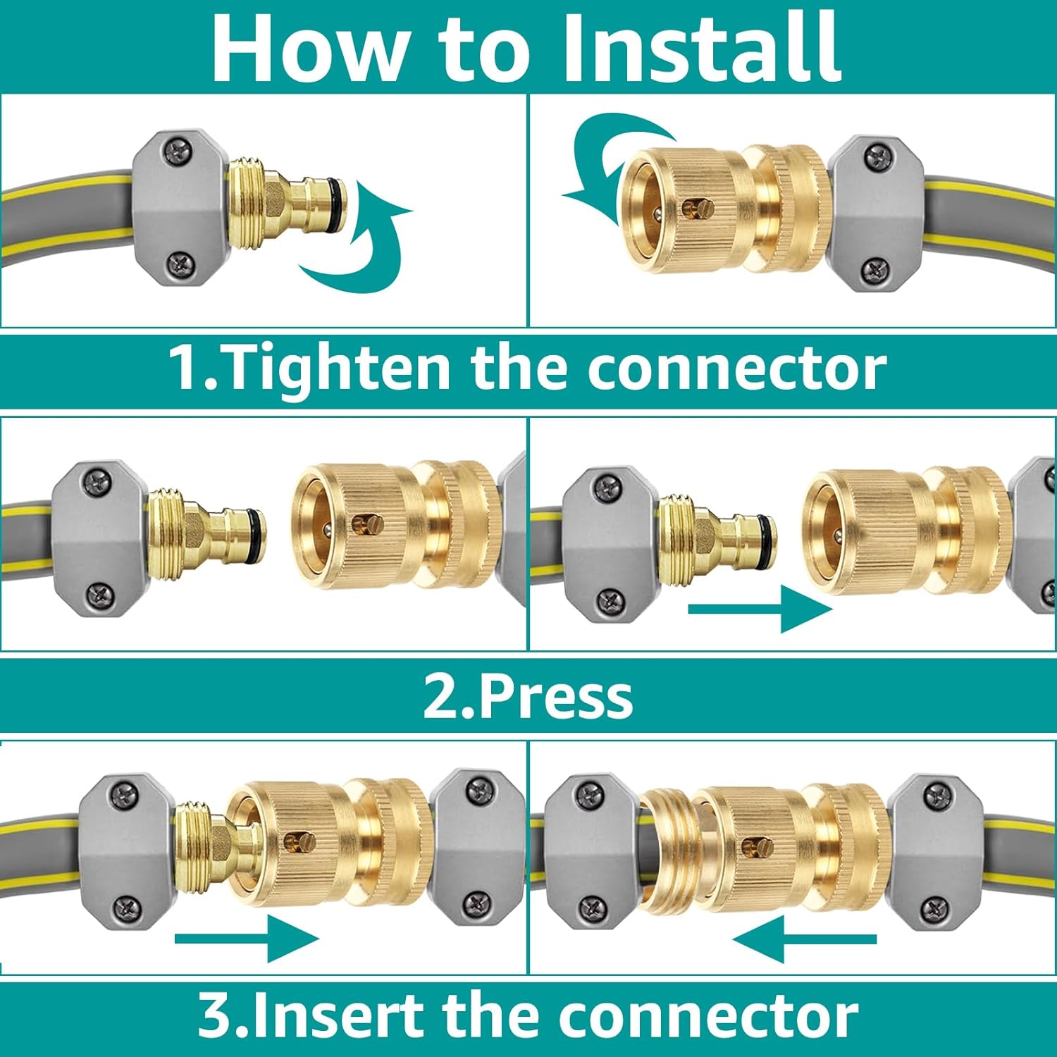 8 Pcs 3/4 Inch Garden Hose Quick Connector Fittings, Solid Brass Water Hose Connectors, No-Leak Female and Male Quick Connect Set