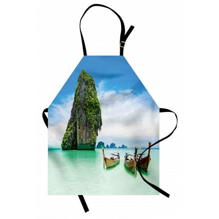 

Island Apron Limestone Rock in the Sea with Boats Tranquil Heaven Coast with Horizon Off Nature Photo Unisex Kitchen Bib Apron with Adjustable Neck for Cooking Baking Gardening Multi by Ambesonne