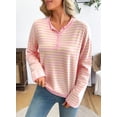 thumbnail image 4 of DOKOTOO Womens Striped Sweaters Long Sleeve Henley Knit Pullover Button Lightweight Soft Casual Sweater Tops S-2XL, 4 of 8