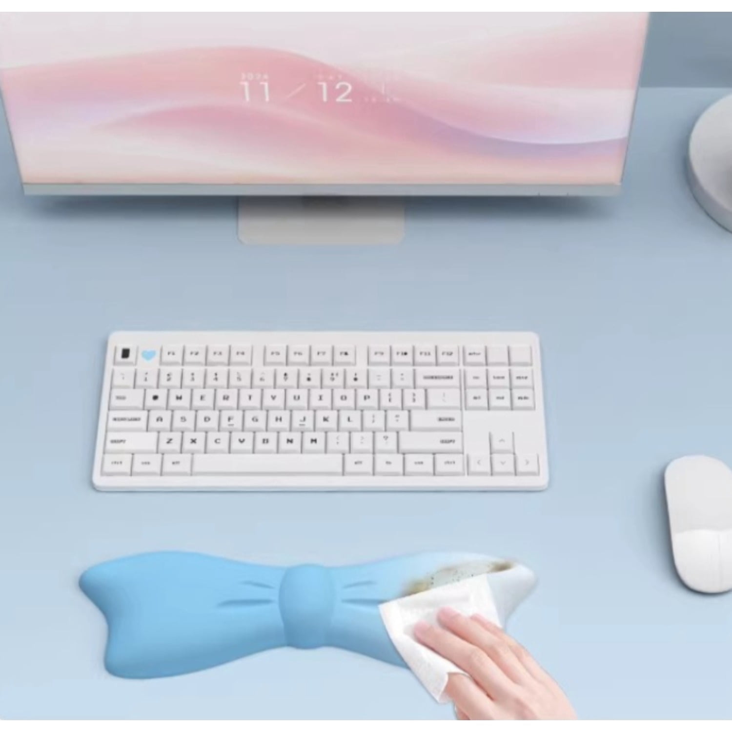 Bow Design Keyboard Wrist Rest, Ergonomic Memory Foam Palm Support Pad with Mouse Pad, Cute Desk Accessory Gift for Women Girls