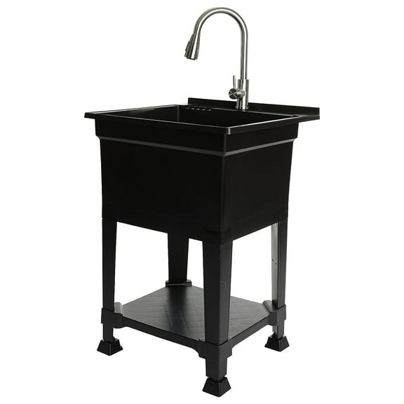 Open Box Plastic 24" Freestanding Compact Workshop Utility Tub Sink, Black