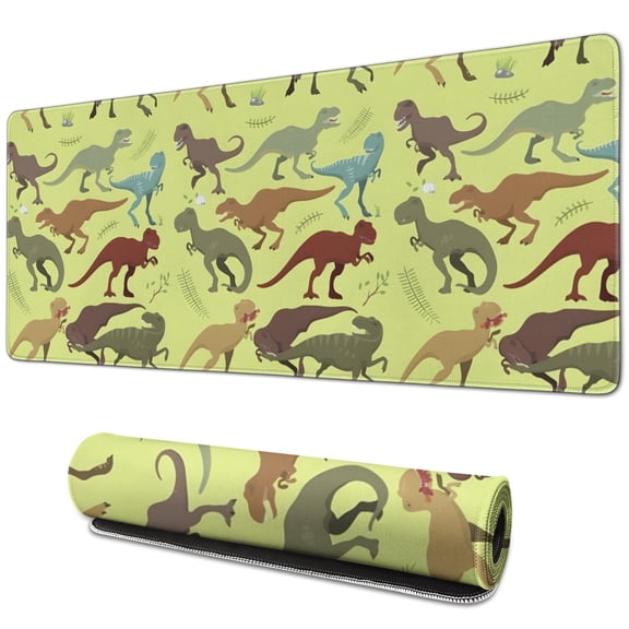 Long Mouse Pads for Desk,LightGreen Cartoon Dinosaurs Prehistoric Desk Mats on Top Of Desks, Desk Mouse Pad Extra Large with 3mm Non-Slip Base and Stitched Edge for Gaming,Work,Home 31.5"x11.8"