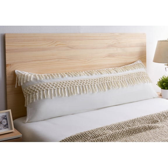 Sweet Jojo Designs Boho Fringe Ivory Body Pillow Cover Case 54x20 (Pillow Not Included)