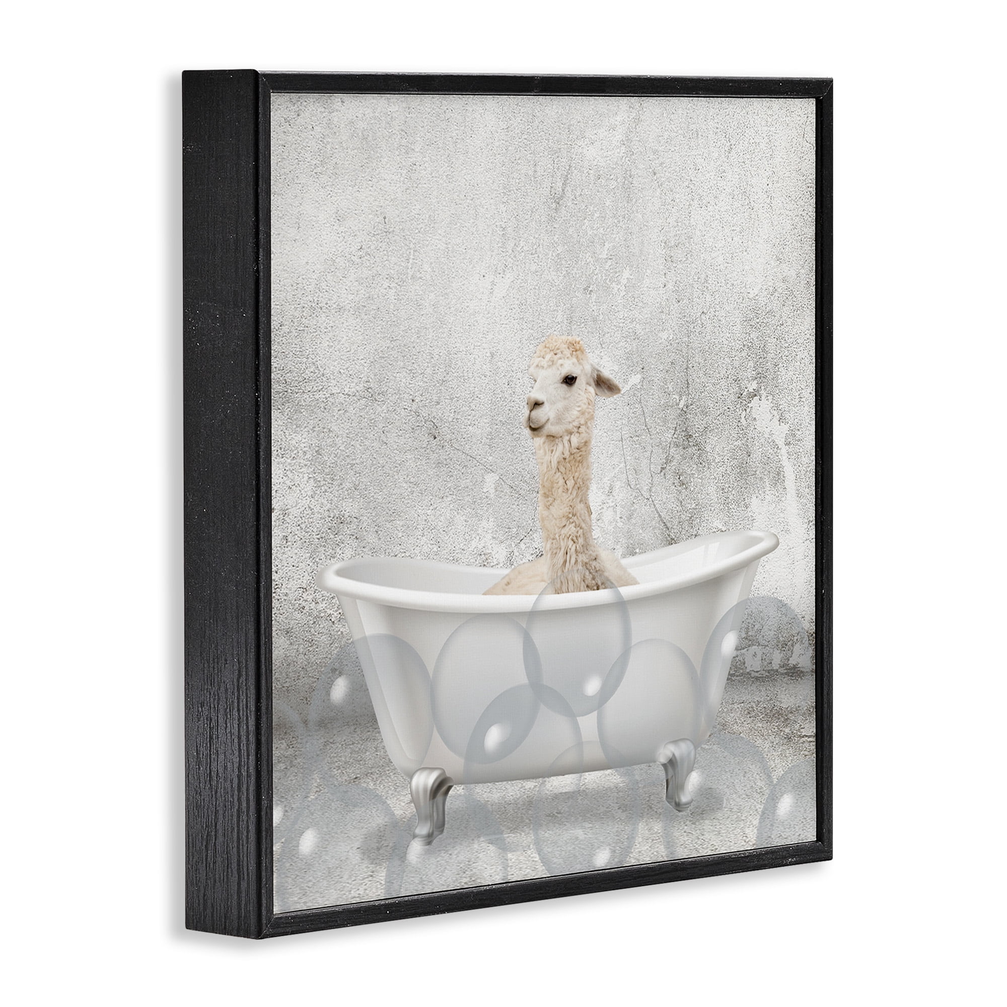 Stupell Industries Baby Llama Bath Time Animals & Insects Painting Black Framed Art Print Wall Art, 24 x 24