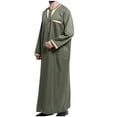 thumbnail image 3 of IYTR Men's Muslim Jubba Thobe Long Sleeve Kaftan Islamic Clothing Abaya Dubai Saudi Pakistan Arab Army Green XL, 3 of 4