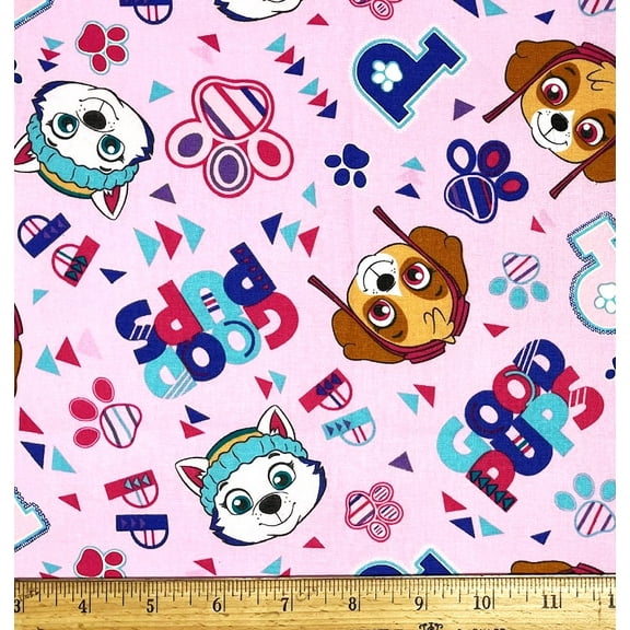 1 Fat Quarter - Paw Patrol Girls Good Pups on Pink Cotton Fabric - Everest & Skye - 18" x 21"