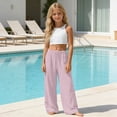 thumbnail image 7 of Hurxie Girls Wide Straight Leg Loose Sweatpants Elastic Waist Casual Jogger Pants with Pockets Pink,7 Years, 7 of 7