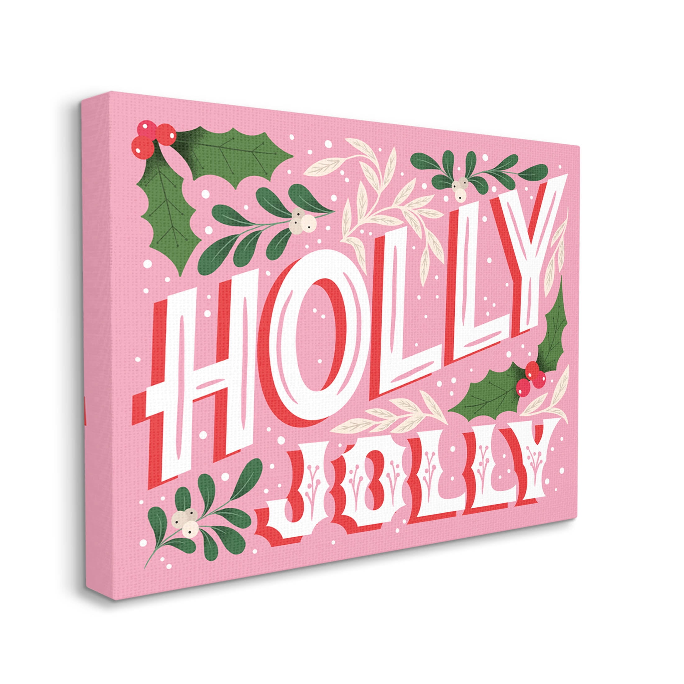 Stupell Industries Bold Pink Holly Jolly Phrase Graphic Art Gallery Wrapped Canvas Print Wall Art, Design by The Saturday Evening Post