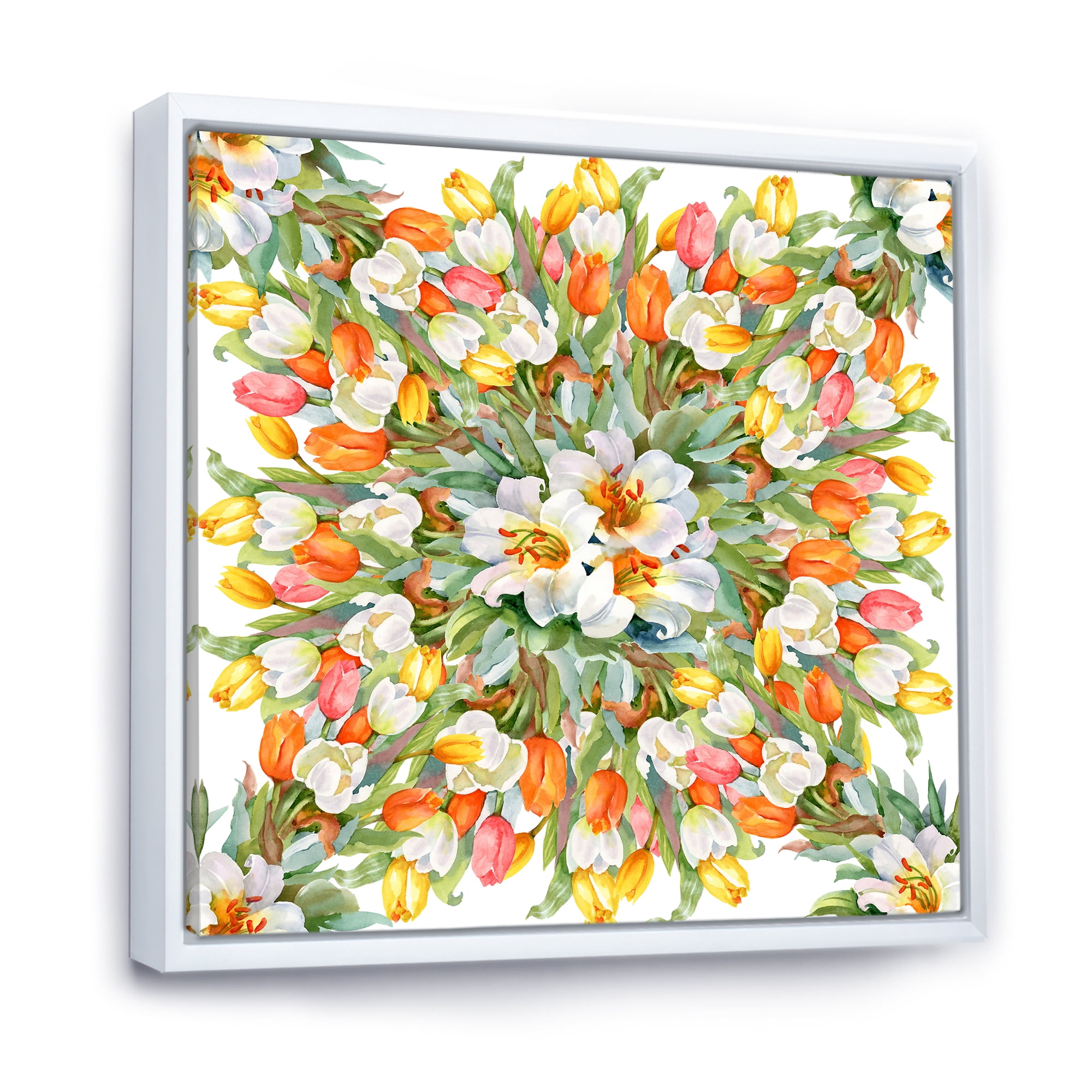 Designart 'Blooming Orange and White Tulips I' Traditional Framed Canvas Wall Art Print