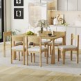 thumbnail image 2 of 7-Piece Retro Dining Table Set, 60" Solid Wood Kitchen Table Set with 6 Upholstered Chairs and Thicken Seats, Easy Assembly for Dining Room, Natural, 2 of 7