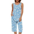 thumbnail image 4 of QATAINLAV Pajamas Sets for Women Soft Sleeveless Pjs Tank Top and Capri Pants 2 Piece Outfits Solid Loungewear Set with Pocket Light Blue XXL Mothers Day Gifts, 4 of 8