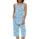 thumbnail image 4 of Conjunto de Ropa de Estar de Mujer Cuello Redondo Impresión Blusa sin Mangas Pantalones Cortos, Pantalones de Cintura Elástica para las Mujeres, 4 of 7