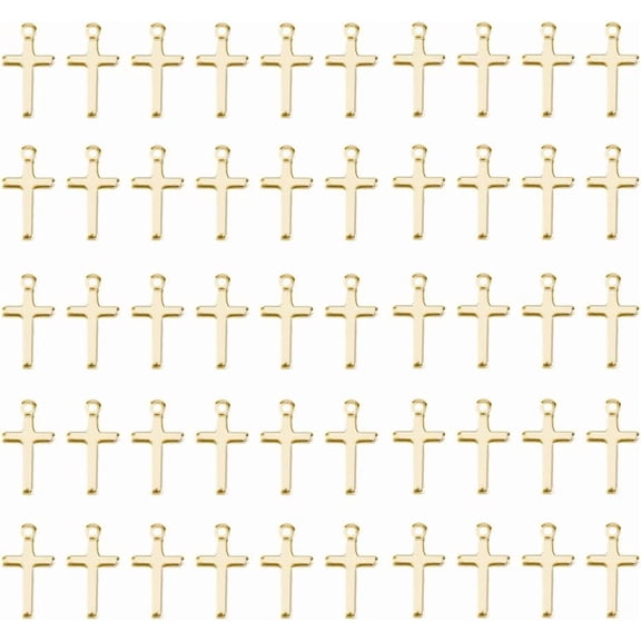 50Pcs Charm Bulk Real 24K Gold Plated Brass Charms Religious Crosses Pendants Blank Crosses Charm Tibetan Style Prayer Pendants