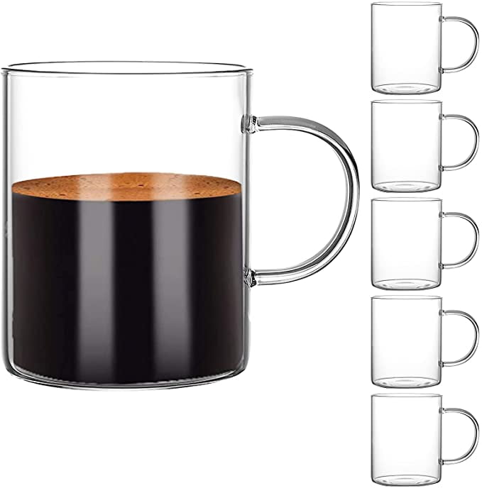 Glass Coffee Mugs Set of 6, 15 oz Large 