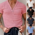 thumbnail image 3 of Men Casual Henley Neck Plain Loose T-Shirt Short Sleeve Muscle Shirts Top Blouse, 3 of 11