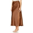 thumbnail image 4 of High Waisted Skirt Satin High Waisted Midi Skirt, Womens Elastic Side Slit a Line Flowy Wedding Cocktails Casual Skirts Brown M, 4 of 6