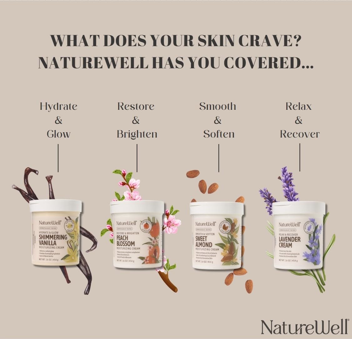NATUREWELL Peach Blossom Restore & Brighten Moisturizing Cream For Face & Body, Infused With Peach Extract, Niacinamide, & Hyaluronic Acid, Promotes A Brighter Complexion, Pack of 2 (16 Oz Each)