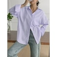 thumbnail image 4 of Women'S Button-Down Shirts, Striped Formal Shirts, Long Sleeves, Lapels, Office Work Shirts, Tops Light Purple S, 4 of 8