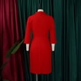 thumbnail image 4 of AURA Plus Size Notched Lapel A Line Midi Dress High Waist Pleated 3 4 Sleeve Elegant Autumn Work Dress, 4 of 9