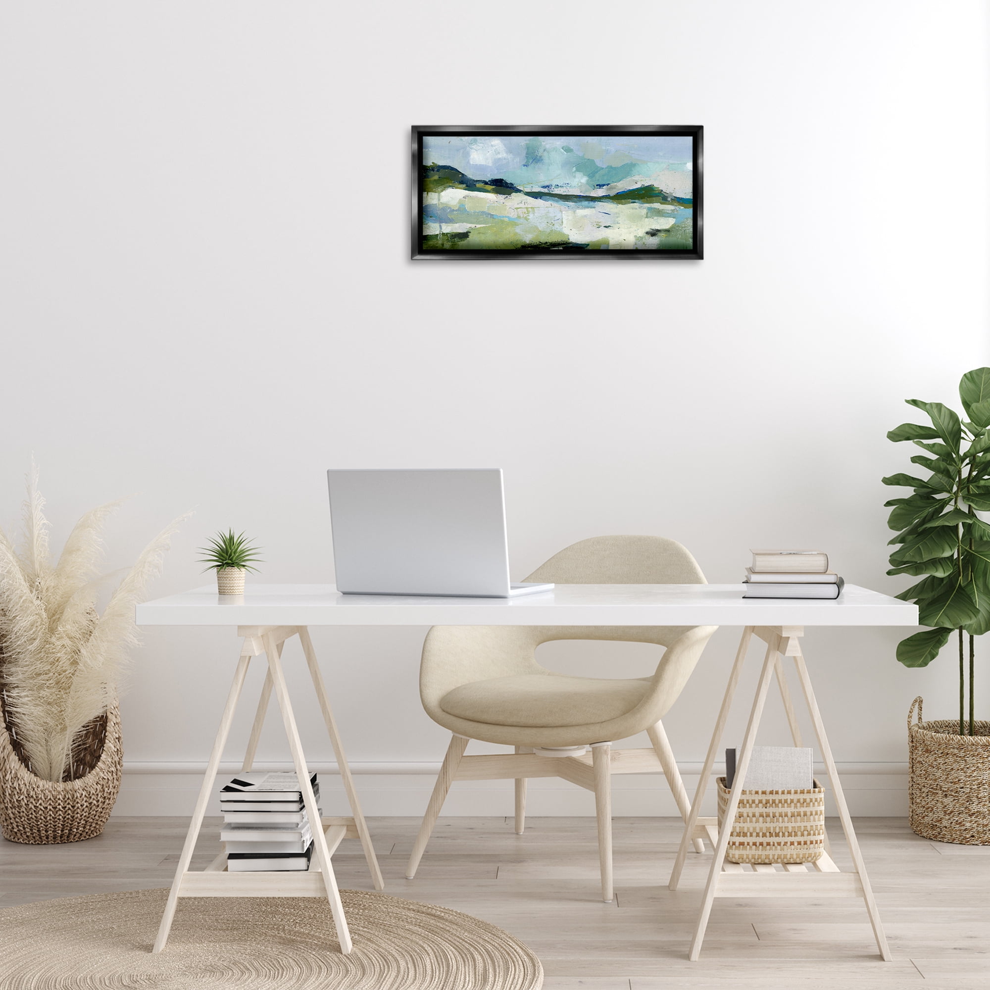 Stupell Industries Restless Landscape Impression Abstract Painting Black Floater Framed Canvas Art Print Wall Art, 25 x 11
