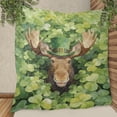 thumbnail image 3 of Happy Moose Welcome St Patrick's Day Lucky Shamrocks Clover Quilt Blanket Deer Wild Animals Lover Cozy Comforter Throw Blanket - 22001, 3 of 5