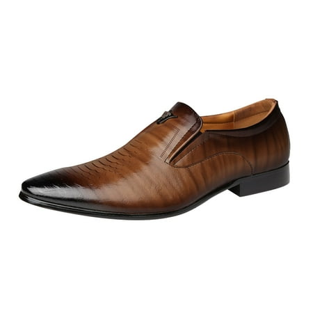 PLLFRLRT Black Dress Shoes Men Oxford Shoes Slip on British Style Business Shoe Pointed Toe Formal Dress Shoes Leather Shoes Wedding Shoes(Brown 9.5)