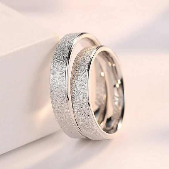 Couple Rings with Star Design Electroplated Silver Matching Bands Korean Fashion Jewelry Frosted Finish Anniversary