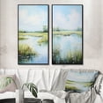 thumbnail image 1 of Designart "Meadow Calm Waters II" Meadow Framed Wall Art Set Of 2 - Green Landscapes Framed Canvas Set For Living Room Decor, 1 of 6