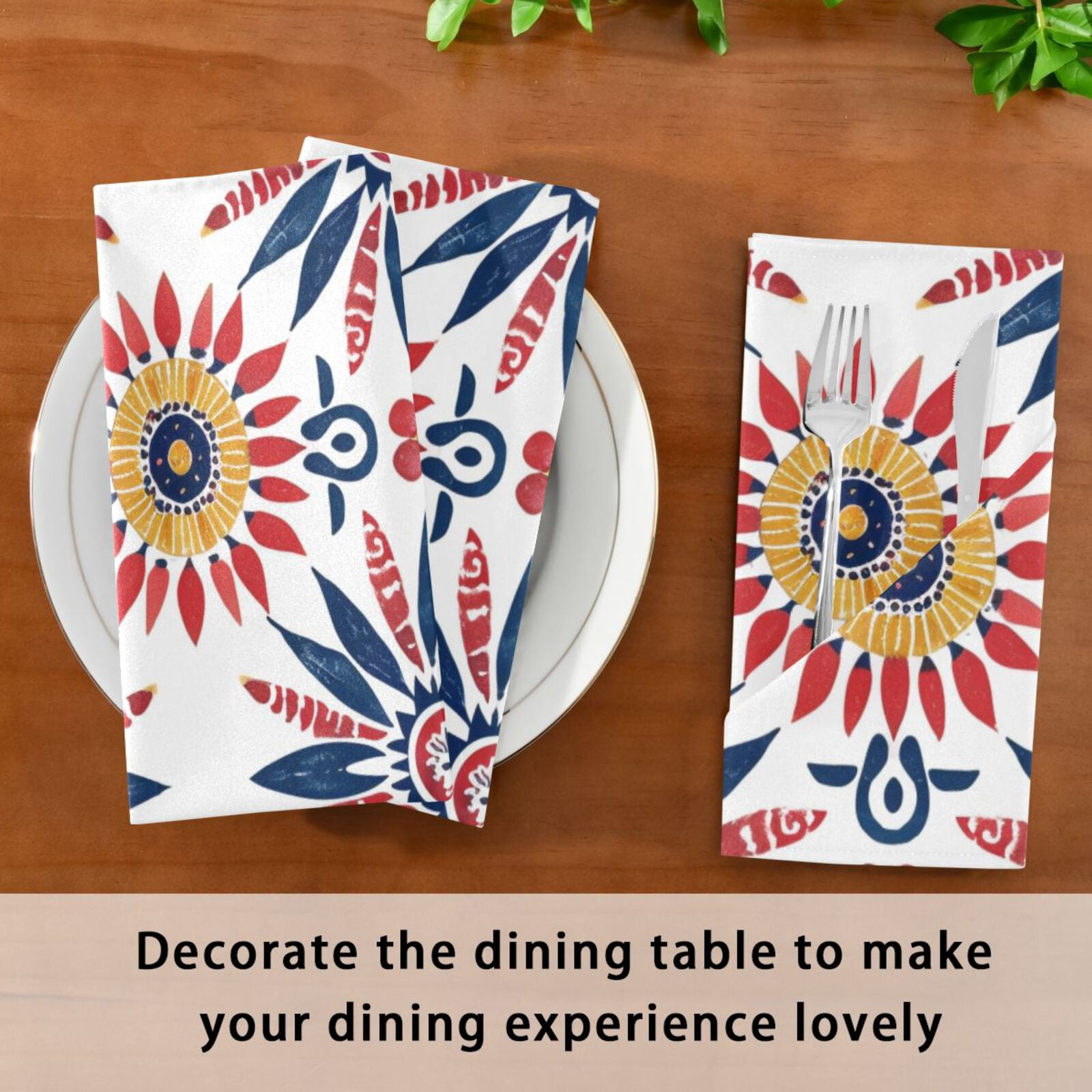 JSTEL Boho Flowers Bohemian Cloth Napkins Set of 6, 20x20 Inch Washable and Reusable Napkin for Decoupage Dinner Party Everyday Use
