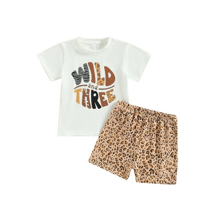 

Emmababy Girls Shorts Set T-shirt with Letters + Leopard Print Shorts + Hairband